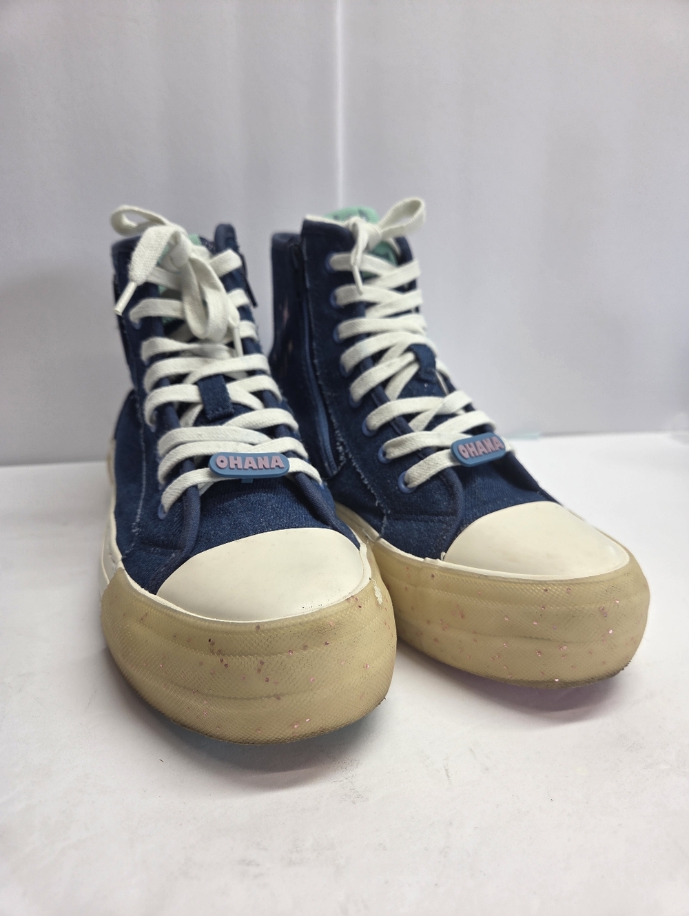 Zara Navy Blue High-Top Sneakers with Cream Soles